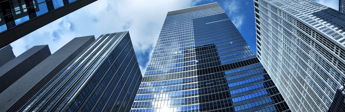 Low angle view of financial district buildings